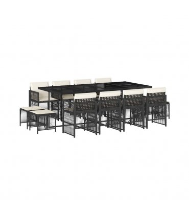 vidaXL 13 Piece Garden Dining Set with Cushions Black Poly Rattan — Colour: black and cream — V0672218519