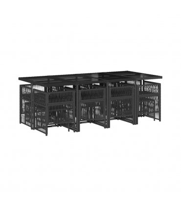vidaXL 13 Piece Garden Dining Set with Cushions Black Poly Rattan — Colour: black and cream — V0672218519