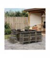 vidaXL 11 Piece Garden Dining Set with Cushions Grey Poly Rattan — V0672218521