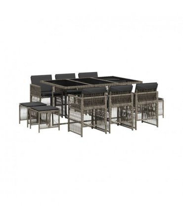 vidaXL 11 Piece Garden Dining Set with Cushions Grey Poly Rattan — V0672218521