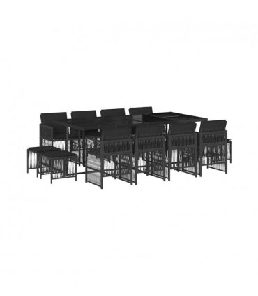 vidaXL 13 Piece Garden Dining Set with Cushions Black Poly Rattan