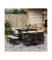 vidaXL 9 Piece Garden Dining Set with Cushions Black Poly Rattan — Colour: black and cream — V0672218526