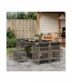 vidaXL 9 Piece Garden Dining Set with Cushions Grey Poly Rattan — V0672218536