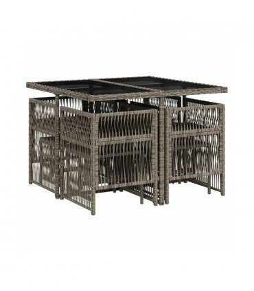 vidaXL 9 Piece Garden Dining Set with Cushions Grey Poly Rattan — V0672218536