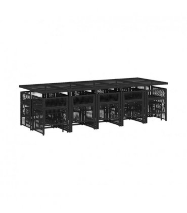 vidaXL 15 Piece Garden Dining Set with Cushions Black Poly Rattan