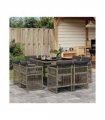 vidaXL 9 Piece Garden Dining Set with Cushions Grey Poly Rattan — V0672218551