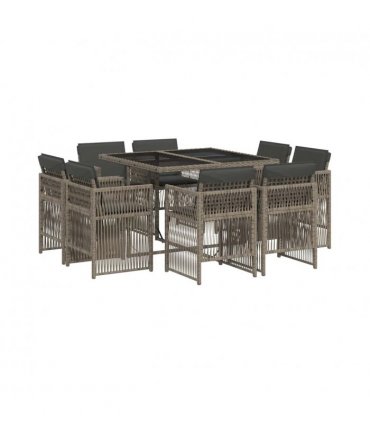 vidaXL 9 Piece Garden Dining Set with Cushions Grey Poly Rattan — V0672218551