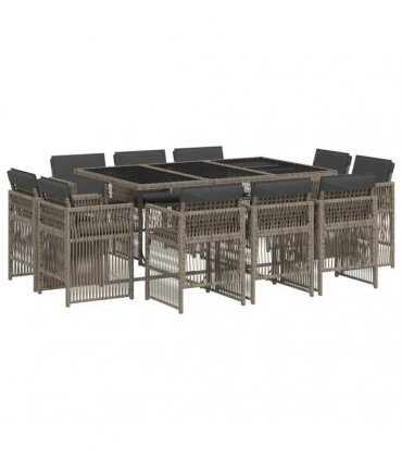 vidaXL 11 Piece Garden Dining Set with Cushions Grey Poly Rattan — V0672218566