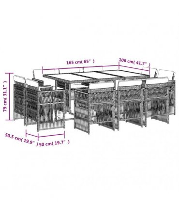vidaXL 11 Piece Garden Dining Set with Cushions Grey Poly Rattan — V0672218566
