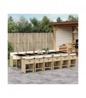 vidaXL Garden Dining Set | Beige | PE rattan | Large | Foldable — Colour: beige and cream