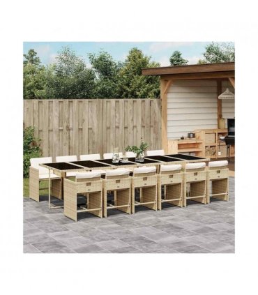 vidaXL Garden Dining Set | Beige | PE rattan | Large | Foldable — Colour: beige and cream