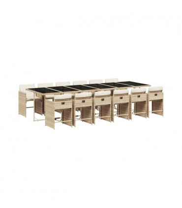 vidaXL Garden Dining Set | Beige | PE rattan | Large | Foldable — Colour: beige and cream