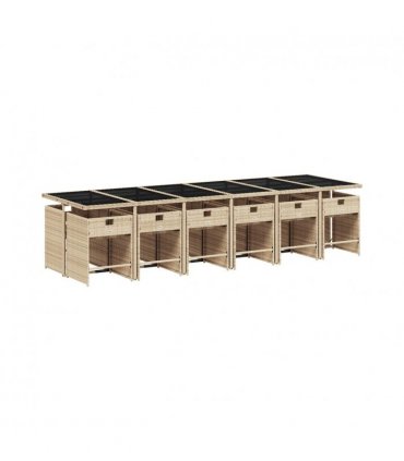vidaXL Garden Dining Set | Beige | PE rattan | Large | Foldable — Colour: beige and cream