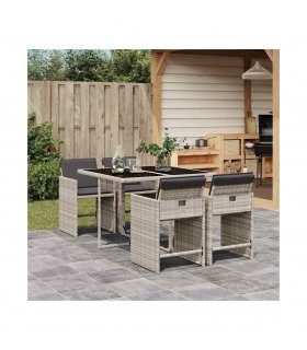 vidaXL 5 Piece Garden Dining Set with Cushions Light Grey Poly Rattan — V0672218580