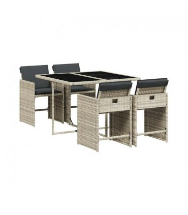 vidaXL 5 Piece Garden Dining Set with Cushions Light Grey Poly Rattan — V0672218580