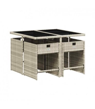 vidaXL 5 Piece Garden Dining Set with Cushions Light Grey Poly Rattan — V0672218580