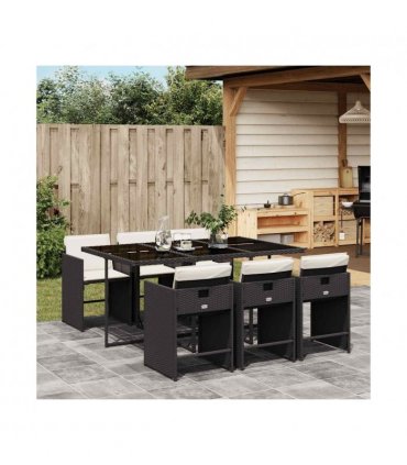 vidaXL Garden Dining Set | Black | PE rattan | 7 Piece Set | Foldable — Colour: black and cream