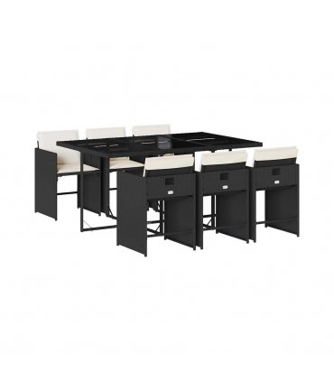 vidaXL Garden Dining Set | Black | PE rattan | 7 Piece Set | Foldable — Colour: black and cream