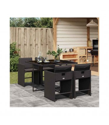 vidaXL Garden Dining Set | Black | PE rattan | 4-seater | Foldable
