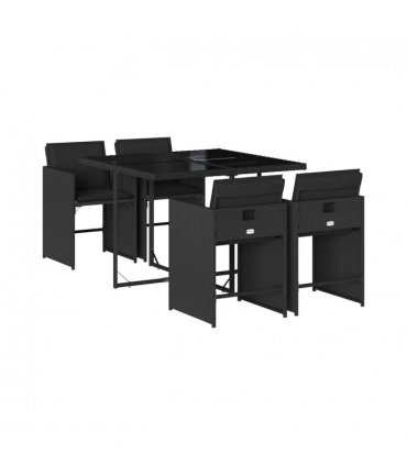vidaXL Garden Dining Set | Black | PE rattan | 4-seater | Foldable