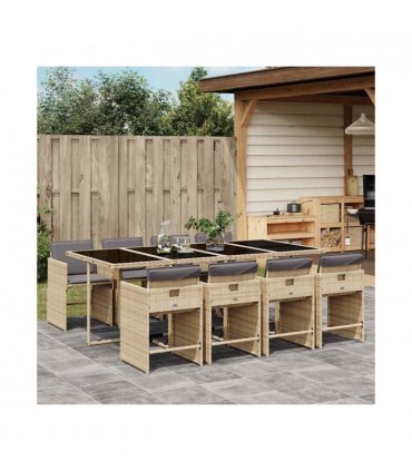 vidaXL Garden Dining Set | Mix Beige | PE Rattan | 9 Piece | Foldable