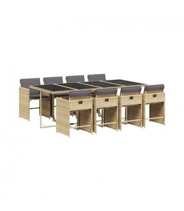vidaXL Garden Dining Set | Mix Beige | PE Rattan | 9 Piece | Foldable