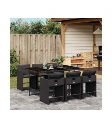 vidaXL Garden Dining Set | Black | PE Rattan | 6-seater | Foldable