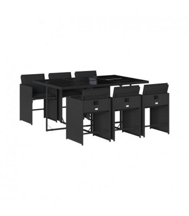 vidaXL Garden Dining Set | Black | PE Rattan | 6-seater | Foldable