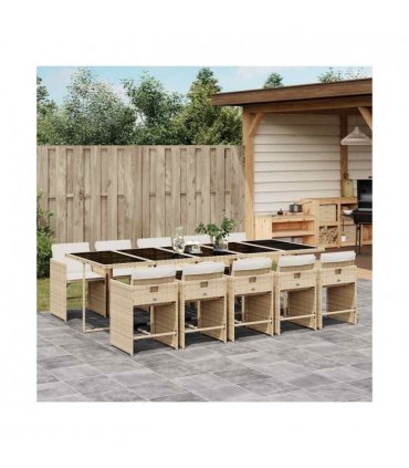 vidaXL Garden Dining Set | Beige Table, Beige Chairs, Cream White Cushions — Colour: beige and cream