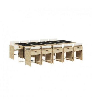 vidaXL Garden Dining Set | Beige Table, Beige Chairs, Cream White Cushions — Colour: beige and cream