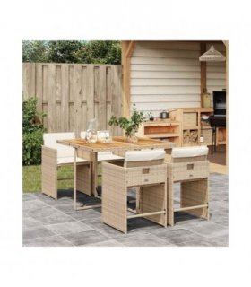 vidaXL 5 Piece Garden Dining Set with Cushions Beige Poly Rattan — Colour: beige and cream