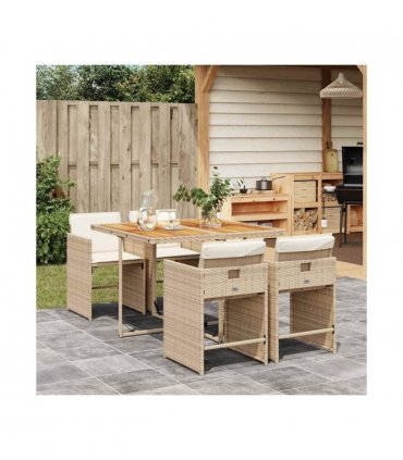 vidaXL 5 Piece Garden Dining Set with Cushions Beige Poly Rattan — Colour: beige and cream