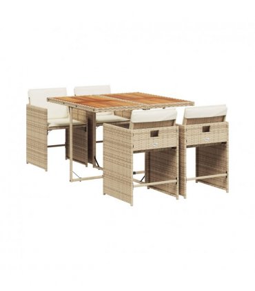 vidaXL 5 Piece Garden Dining Set with Cushions Beige Poly Rattan — Colour: beige and cream