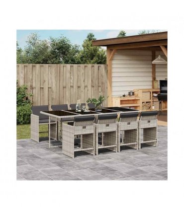vidaXL 9 Piece Garden Dining Set with Cushions Light Grey Poly Rattan — V0672218601