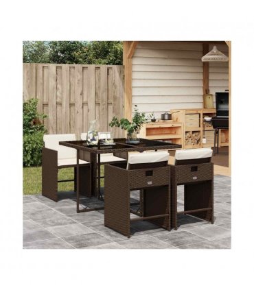 vidaXL Garden Dining Set | Brown | Poly Rattan | Four-seater | Stackable — Colour: brown and cream