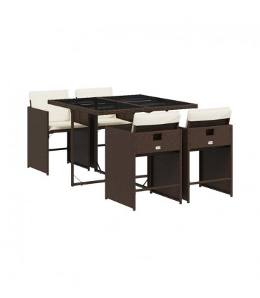 vidaXL Garden Dining Set | Brown | Poly Rattan | Four-seater | Stackable — Colour: brown and cream