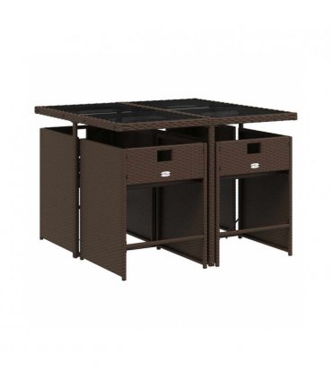 vidaXL Garden Dining Set | Brown | Poly Rattan | Four-seater | Stackable — Colour: brown and cream