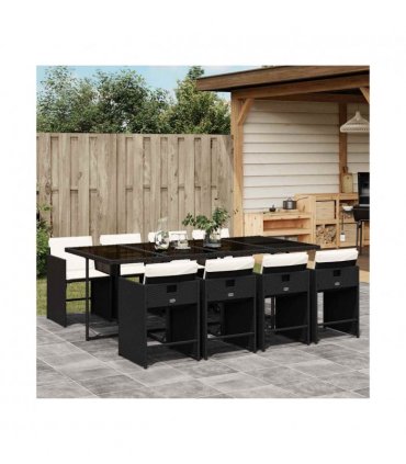 vidaXL Garden Dining Set | Black | PE Rattan | 8-seater | Foldable — Colour: black and cream