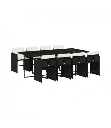 vidaXL Garden Dining Set | Black | PE Rattan | 8-seater | Foldable — Colour: black and cream