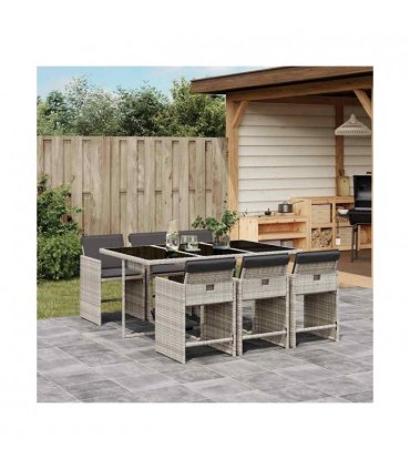 vidaXL 7 Piece Garden Dining Set with Cushions Light Grey Poly Rattan — V0672218616
