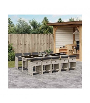 vidaXL 11 Piece Garden Dining Set with Cushions Light Grey Poly Rattan — V0672218619