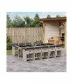 vidaXL 11 Piece Garden Dining Set with Cushions Light Grey Poly Rattan — V0672218619