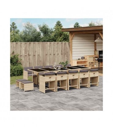 vidaXL 15 Piece Garden Dining Set with Cushions Mix Beige Poly Rattan — V0672218625