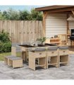 vidaXL 11 Piece Garden Dining Set with Cushions Mix Beige Poly Rattan — V0672218633