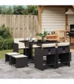 vidaXL 9 Piece Garden Dining Set with Cushions Black Poly Rattan — Colour: black and cream — V0672218634