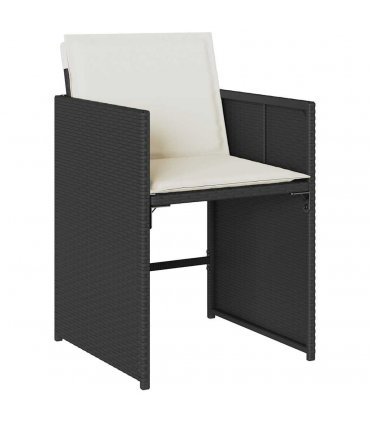 vidaXL 9 Piece Garden Dining Set with Cushions Black Poly Rattan — Colour: black and cream — V0672218634