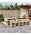 vidaXL 15 Piece Garden Dining Set with Cushions Beige Poly Rattan