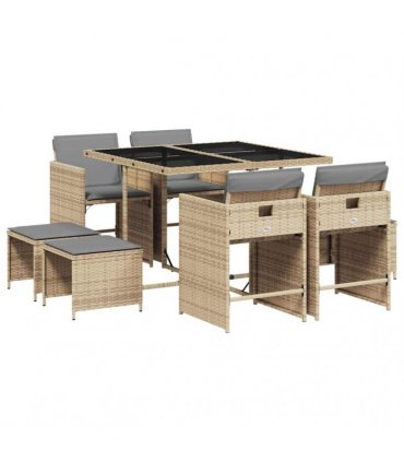 vidaXL 9 Piece Garden Dining Set with Cushions Mix Beige Poly Rattan — V0672218639