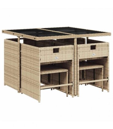 vidaXL 9 Piece Garden Dining Set with Cushions Mix Beige Poly Rattan — V0672218639