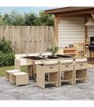 vidaXL 11 Piece Garden Dining Set with Cushions Beige Poly Rattan
